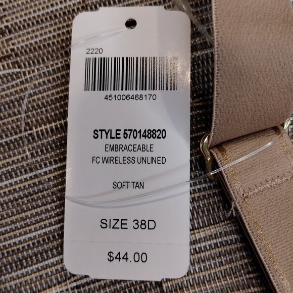Soma Embraceable FC Wireless Unlined Tan Size 38D NWT - Picture 6 of 6